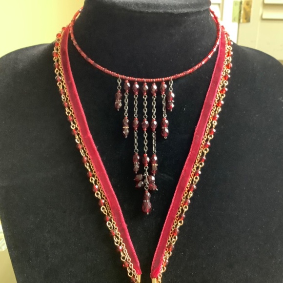 Romantic Vintage Boho Locket Necklace and Beaded Chocker Red OS - Picture 2 of 16